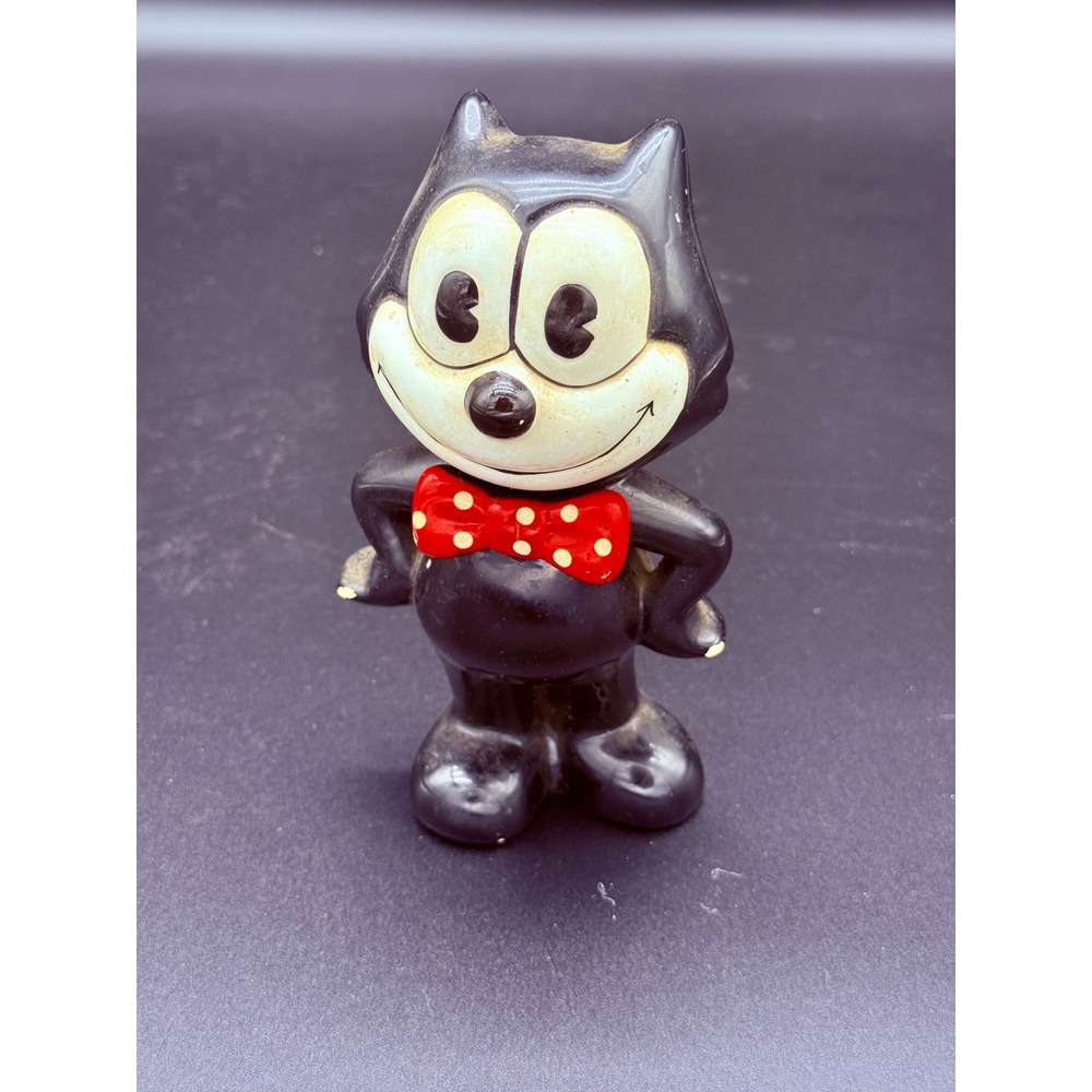 Vintage Felix the Cat Ceramic Coin Bank Red Polka Dot Bowtie Collectible Figure